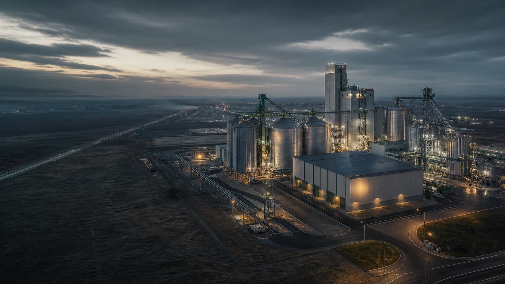 Aerial view over the landscape of Azin Grain's industrial origins